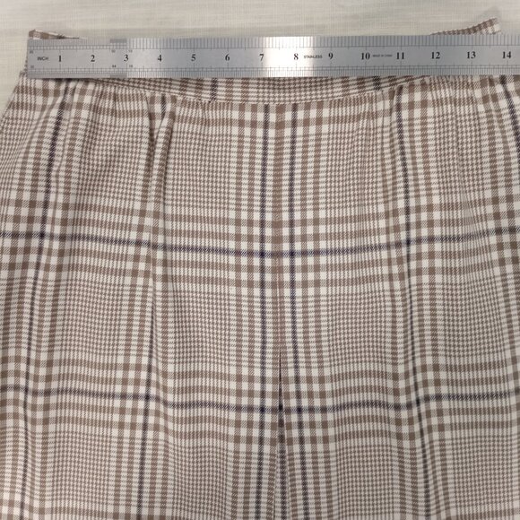 Women's Plaid Skirt Midi Pleated Tan White Black Cotton Blend A-Line Vtg Size 12 - Picture 3 of 6